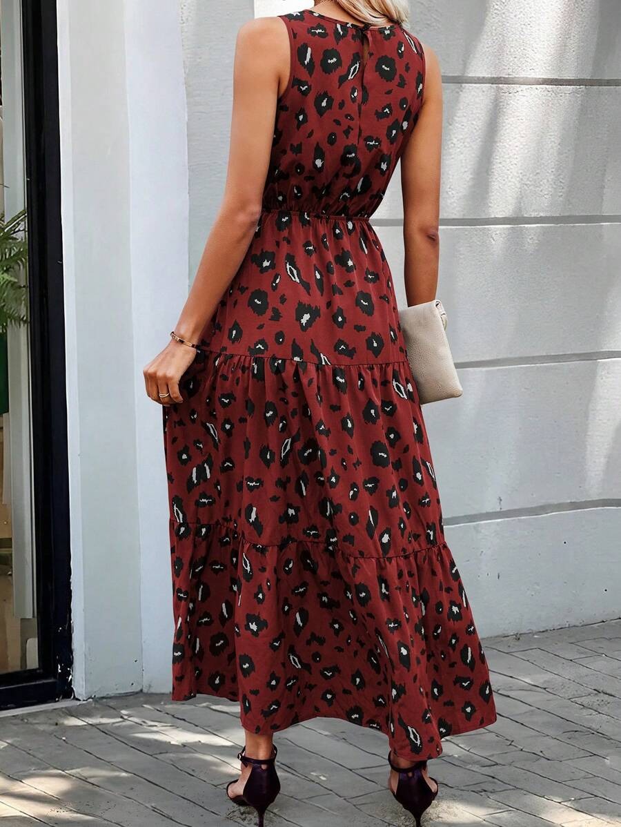 Alonic Fab Wild Elegance Sleeveless Leopard Maxi Dress