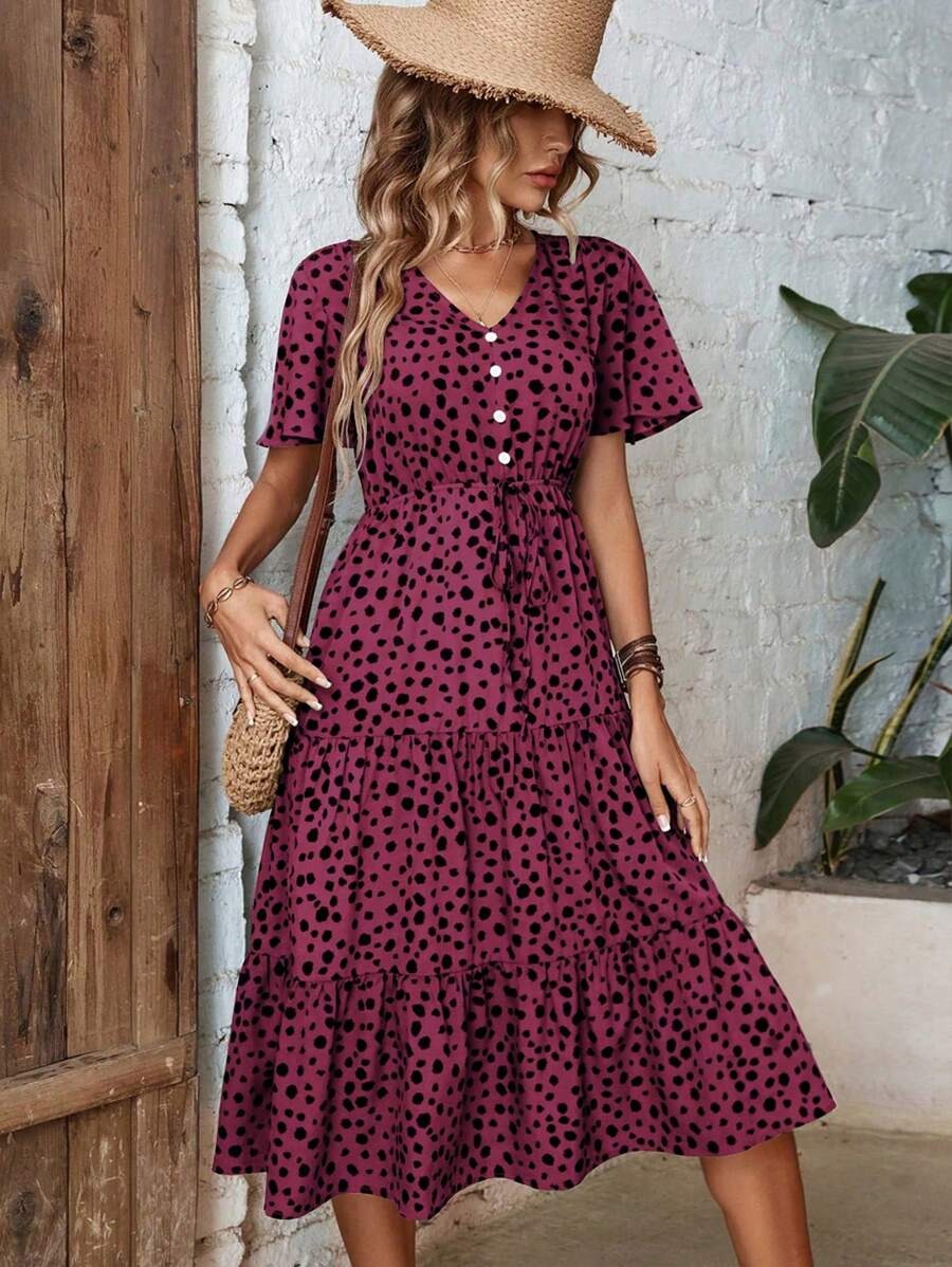 Alonic Fab Berry Bliss Polka Dot Midi Dress