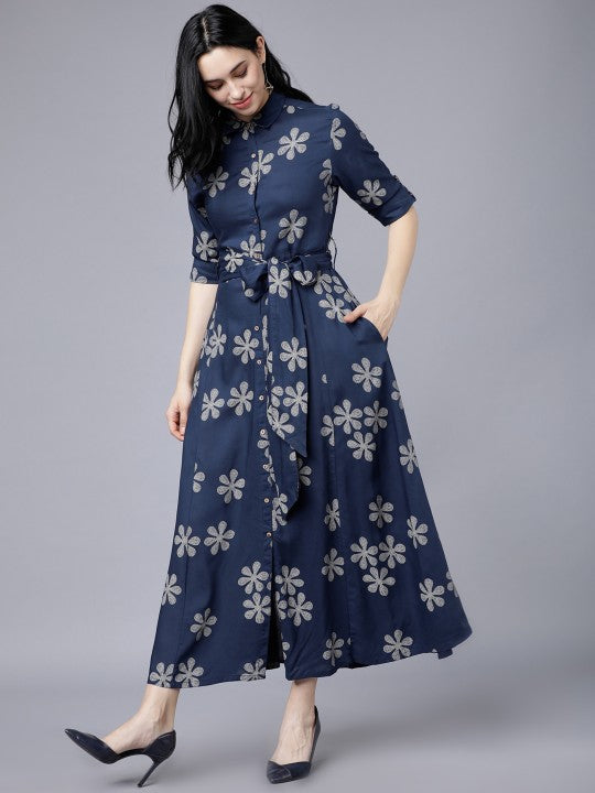 Alonic Women Rayon Printed Full Length Fit & Flared Western Maxi Dress | Fit & Flared Dress | Maxi Length Dress | Women Dress