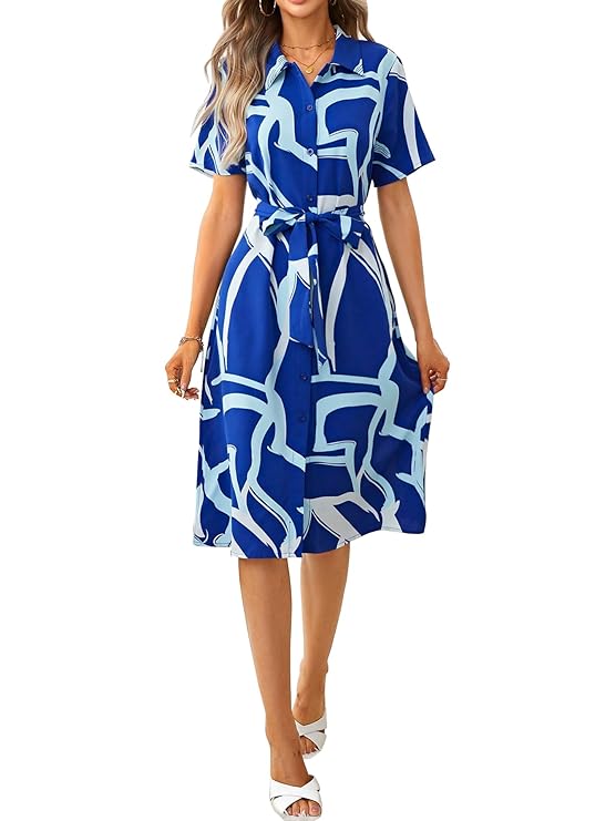 Alonic Dress for Women Printed Midi Dress with V-Neck