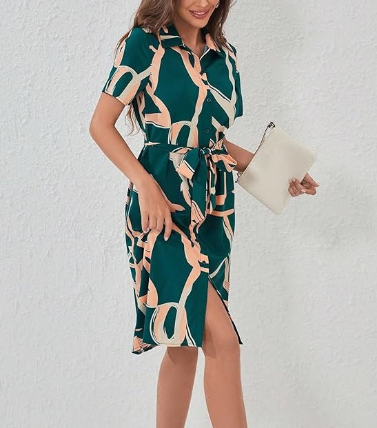 Alonic Dress for Women Printed Midi Dress with V-Neck