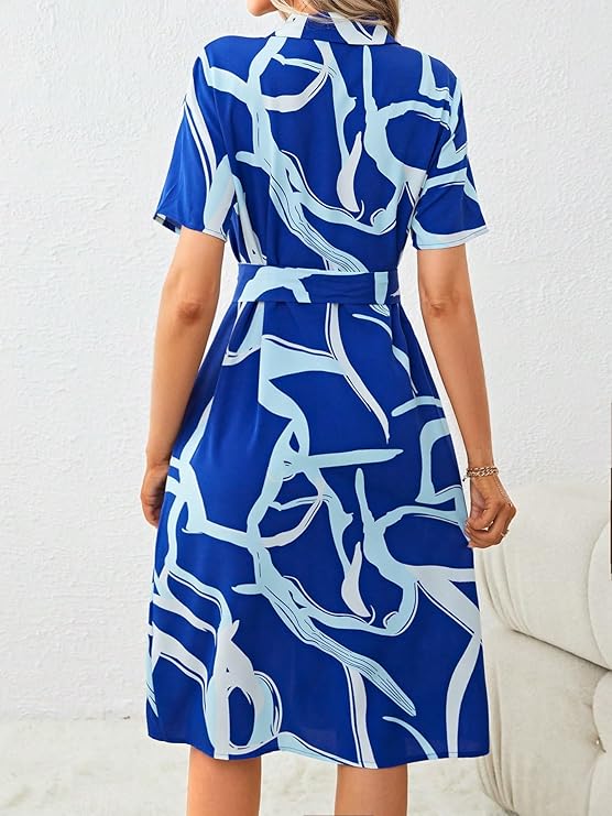 Alonic Dress for Women Printed Midi Dress with V-Neck