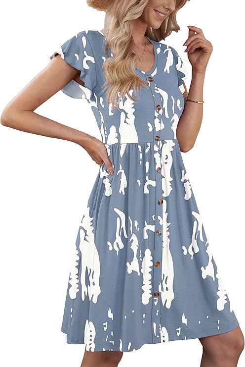 Alonic Women's Rayon Floral Printed Midi Flared Dress for Women