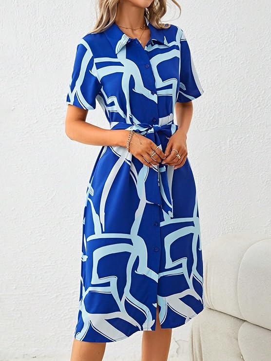 Alonic Dress for Women Printed Midi Dress with V-Neck