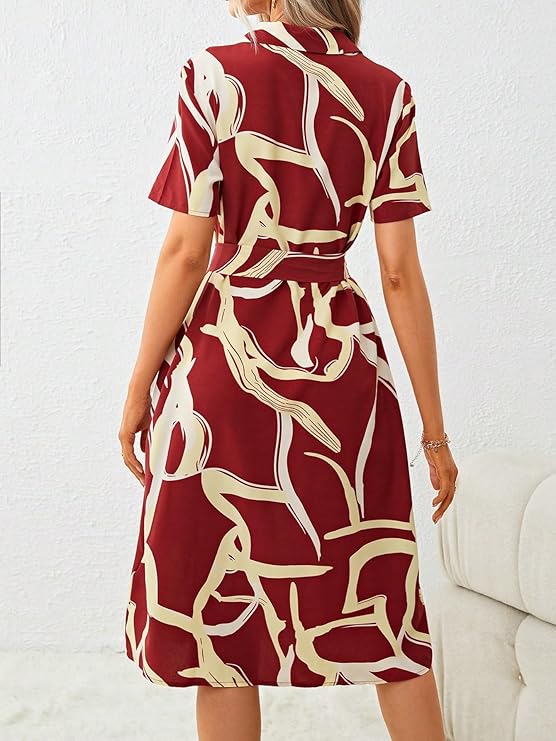 Alonic Dress for Women Printed Midi Dress with V-Neck