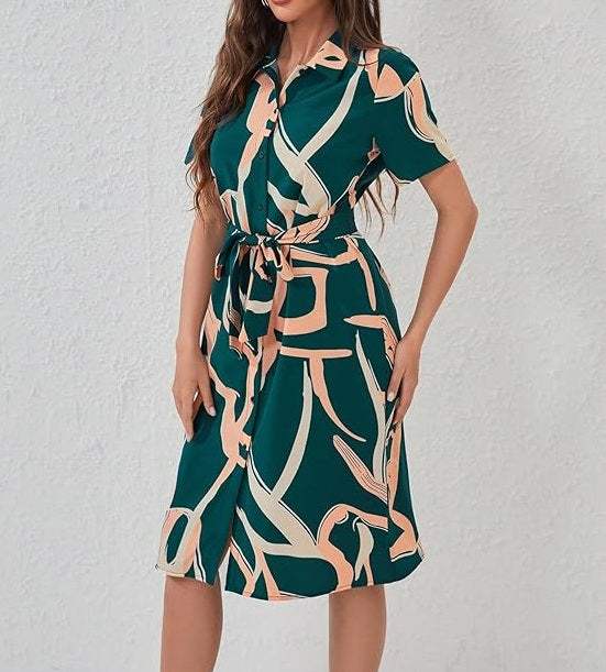 Alonic Dress for Women Printed Midi Dress with V-Neck