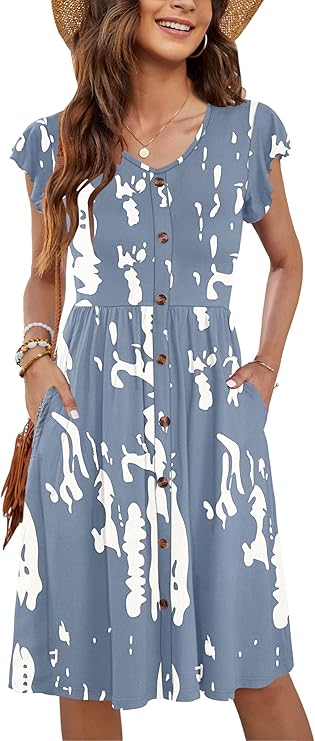 Alonic Women's Rayon Floral Printed Midi Flared Dress for Women