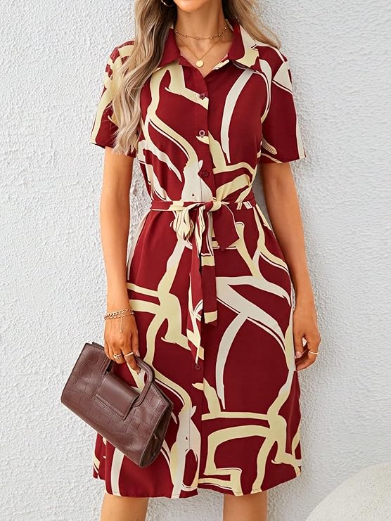 Alonic Dress for Women Printed Midi Dress with V-Neck