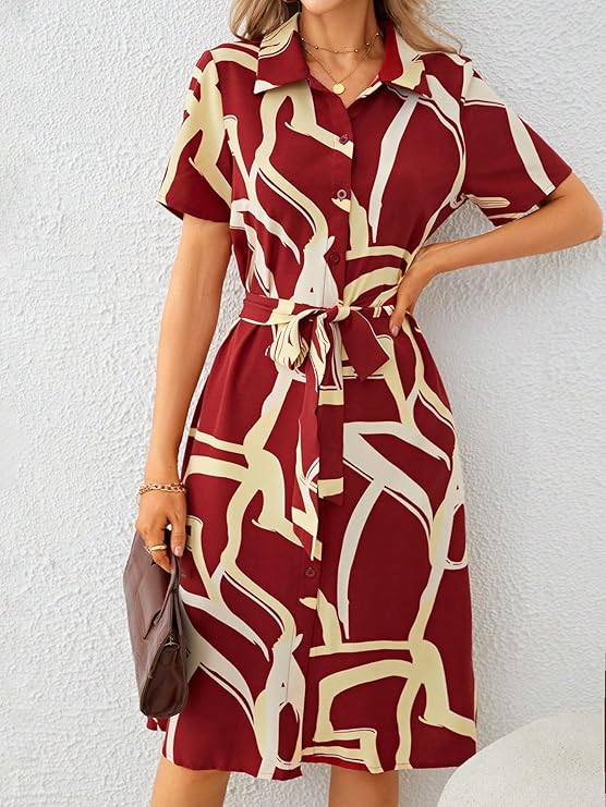 Alonic Dress for Women Printed Midi Dress with V-Neck