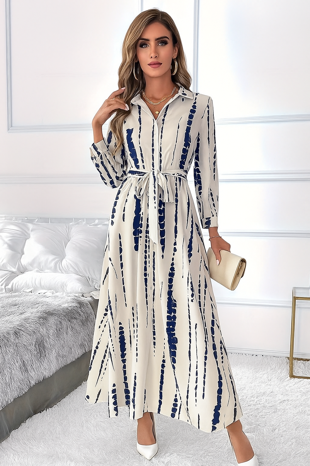 Alonic Fab Navy white Abstract Print shirt dress