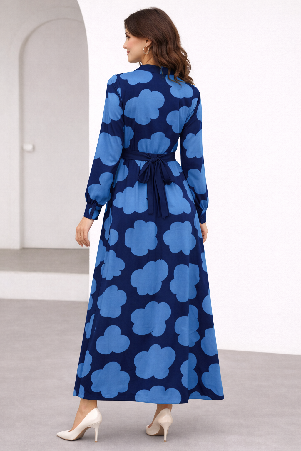Alonic fab Women’s Navy Blue Cloud Print V-Neck Maxi Dress