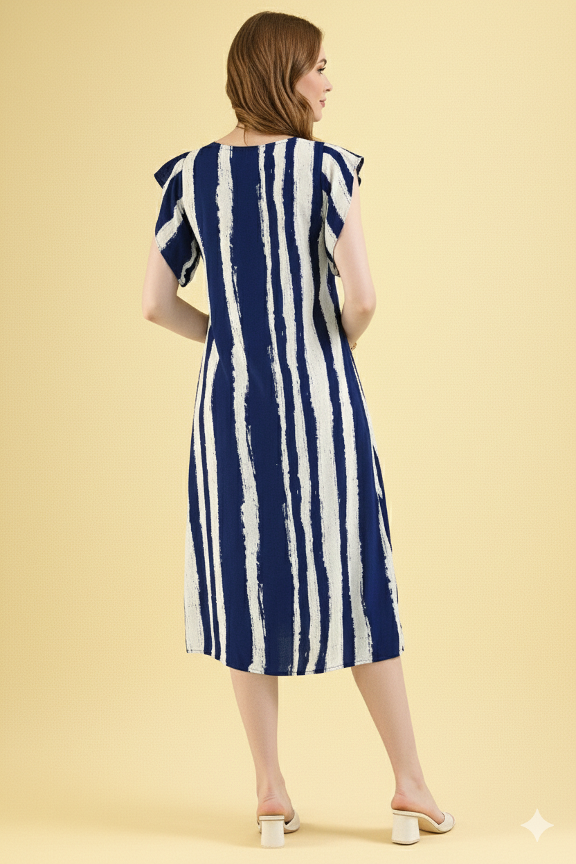 Alonic Fab Summer Ready Navy Stripe Knee-Length A-Line Dress