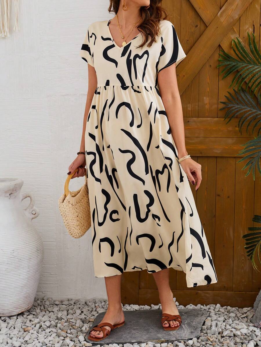 Alonic Fab Cream base with black abstract patterns Dress