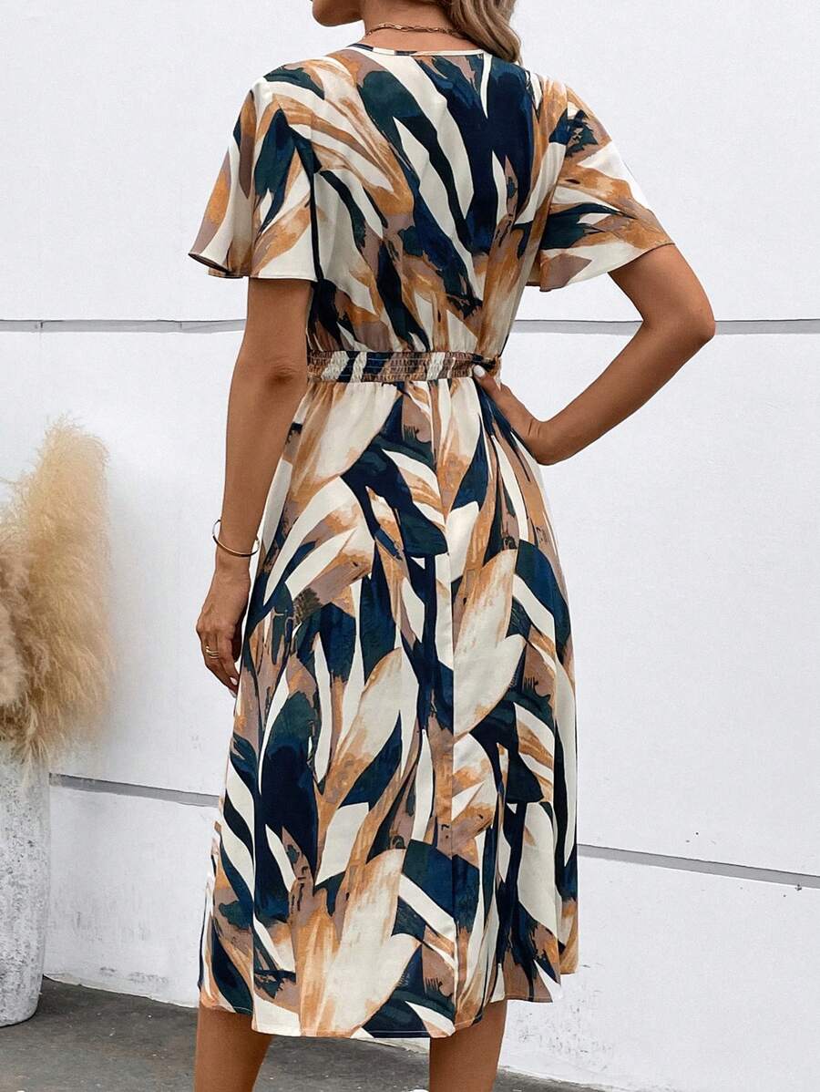 Alonic Fab Tropical Brushstroke Print Midi Dress