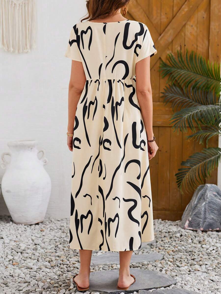 Alonic Fab Cream base with black abstract patterns Dress