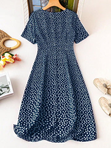 Alonic Fab Summer Casual Polka Dot Midi Dress