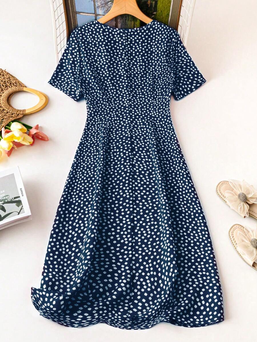 Alonic Fab Summer Casual Polka Dot Midi Dress