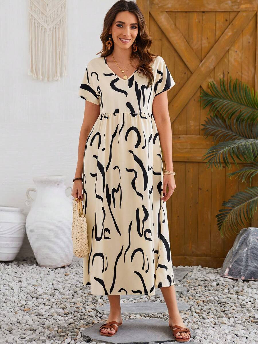 Alonic Fab Cream base with black abstract patterns Dress