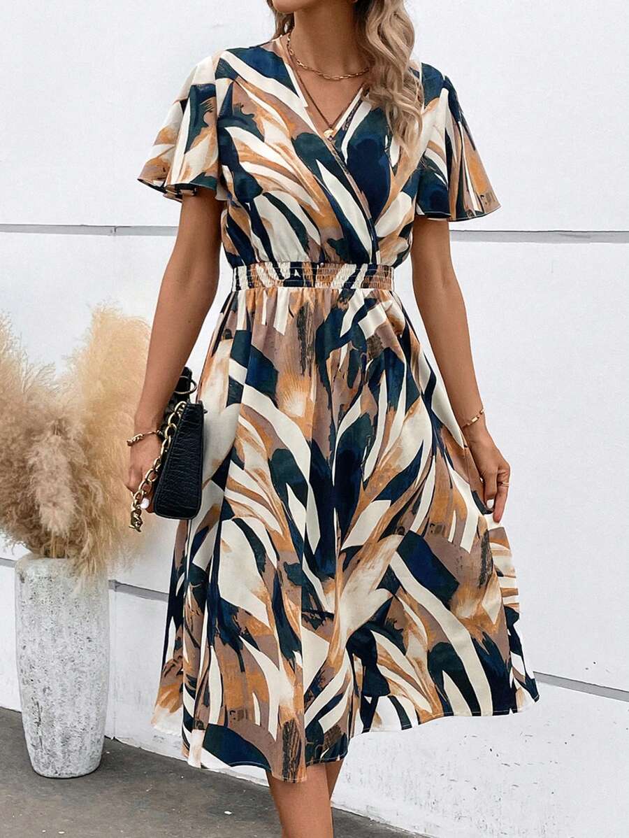 Alonic Fab Tropical Brushstroke Print Midi Dress
