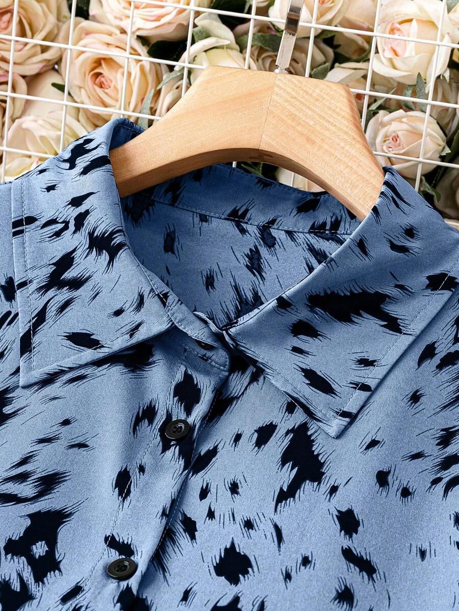 Alonic Fab Elegant Beige Animal Print Shirt Dress with Waist Tie