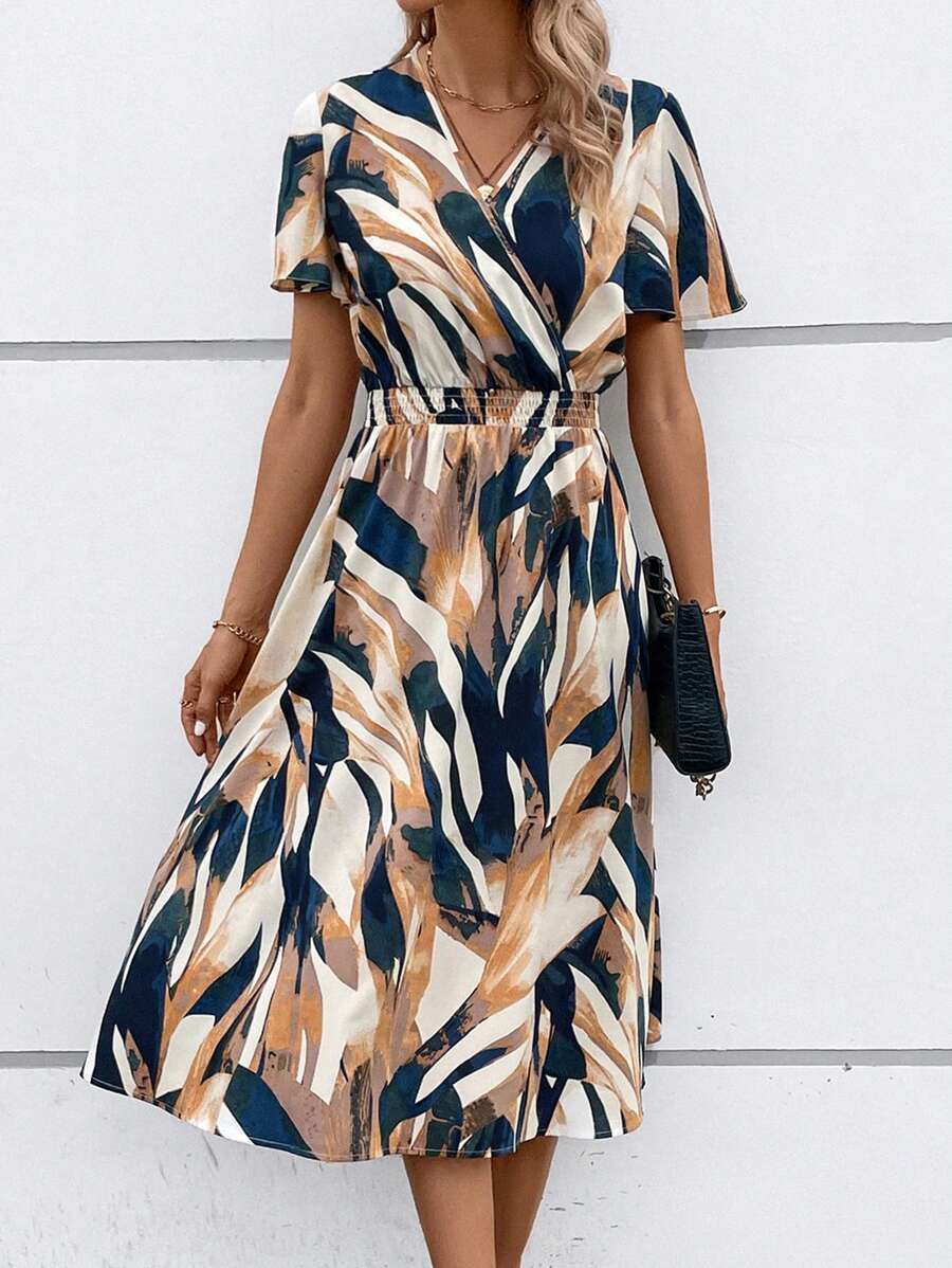 Alonic Fab Tropical Brushstroke Print Midi Dress
