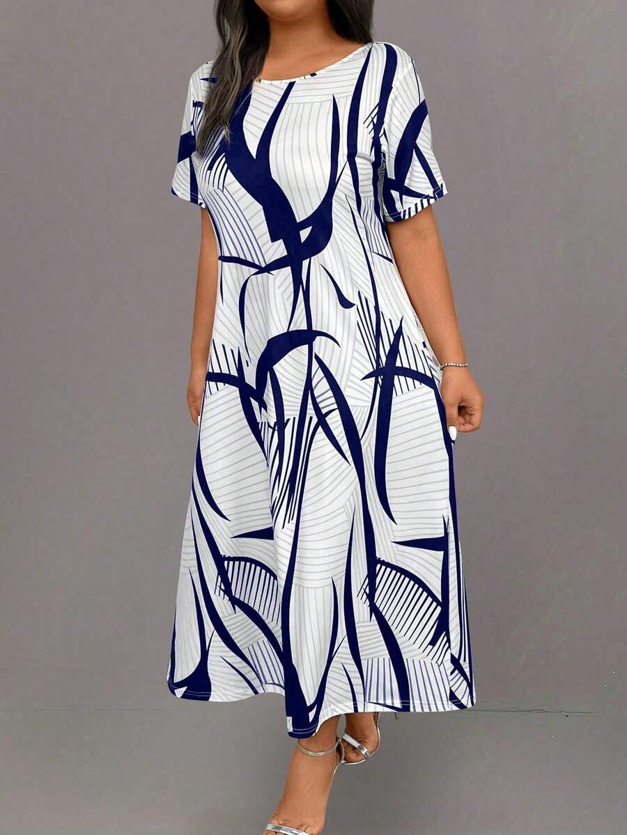 Alonic Fab Women's casual midi dress with a modern abstract print