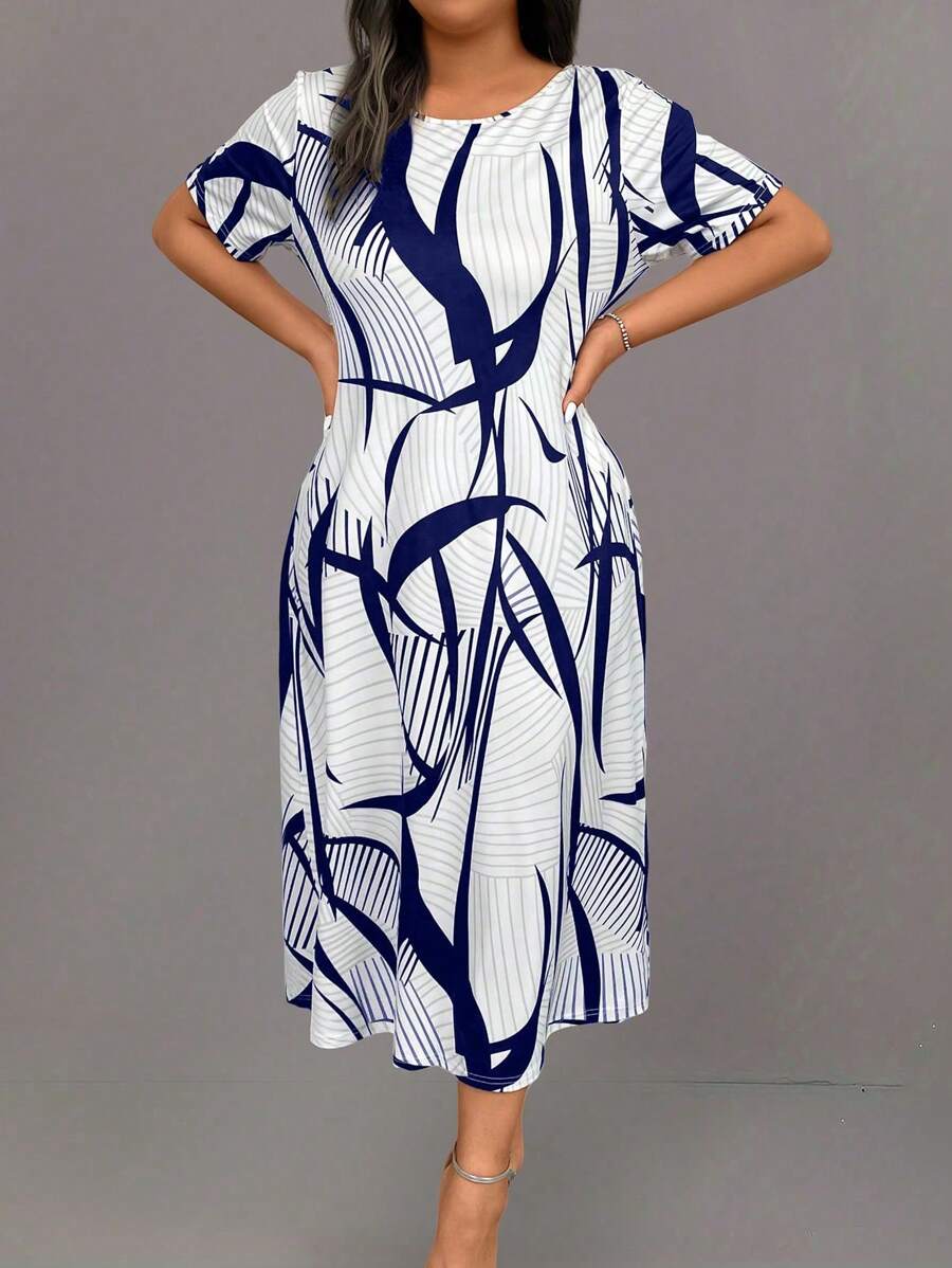 Alonic Fab Women's casual midi dress with a modern abstract print