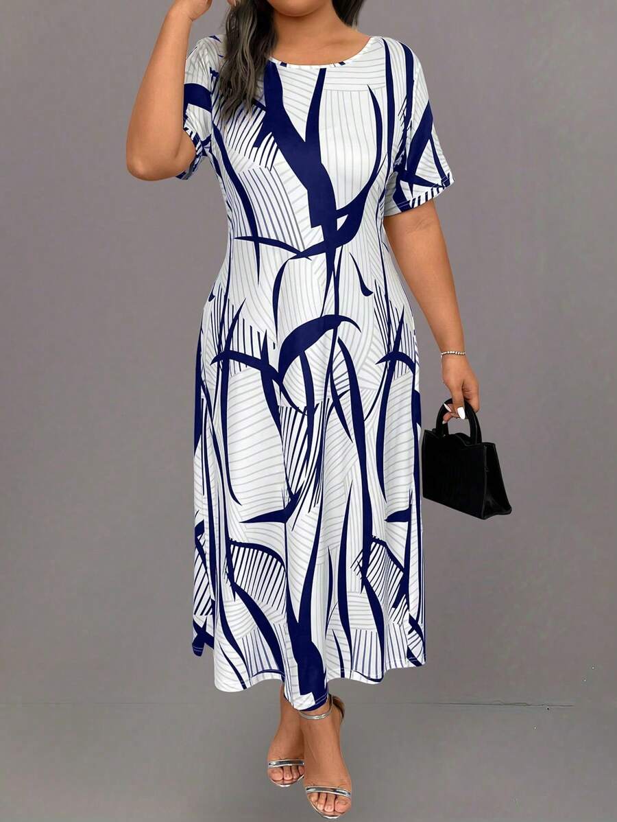 Alonic Fab Women's casual midi dress with a modern abstract print