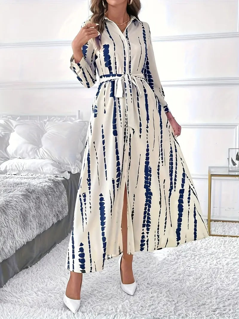 Alonic Fab Navy white Abstract Print shirt dress